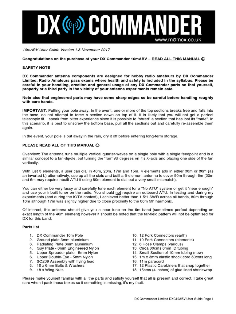 DX Commander 10mABV User Guide | PDF | Knot | Antenna (Radio)