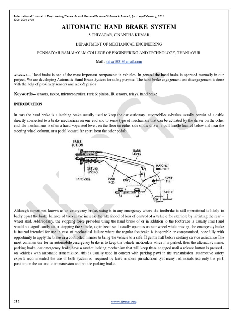 Automatic Hand Brake by Motor PDF Infrared Transportation Engineering