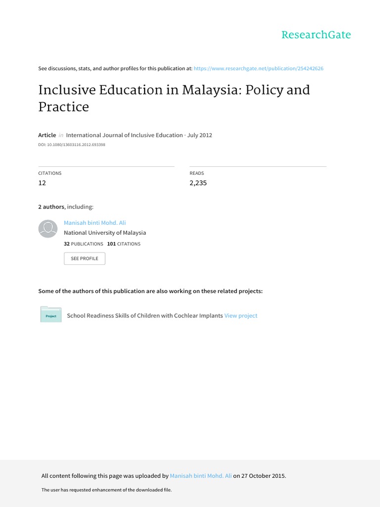 Inclusive Education Policies in Malaysia | PDF | Special Education ...