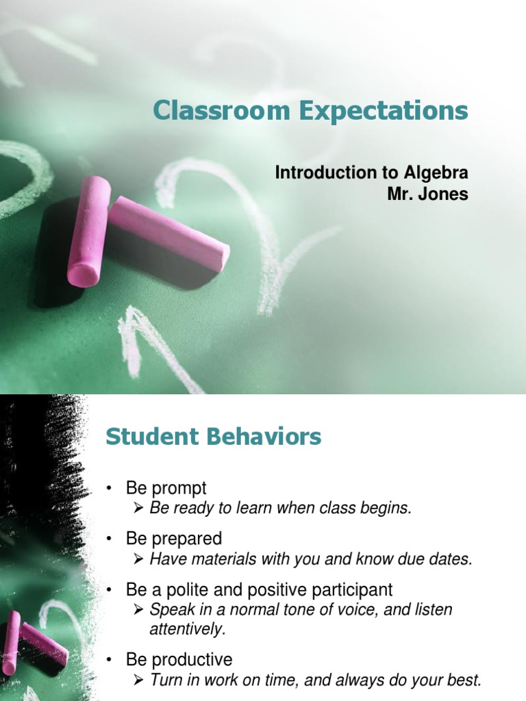 Classroom Expectations: Introduction To Algebra Mr. Jones | PDF ...