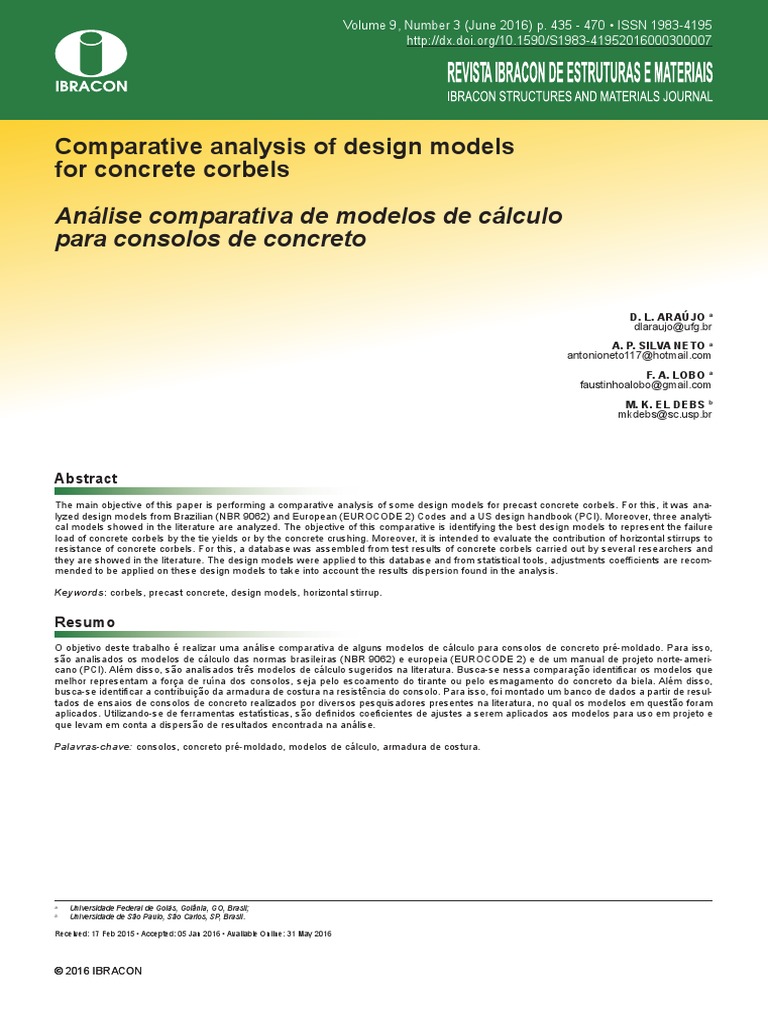 Comparative Analysis of Design Models For Concrete Corbels | PDF ...