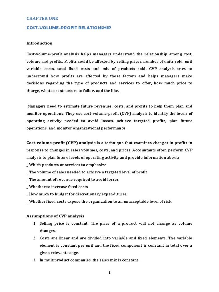 1.cost Volume Profit Analysis | PDF | Business Economics | Financial ...