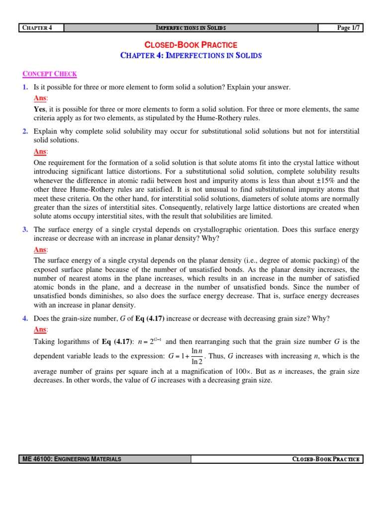 Closed-Book Practice-Ch 04 (2017!09!13) | PDF | Dislocation | Crystal ...