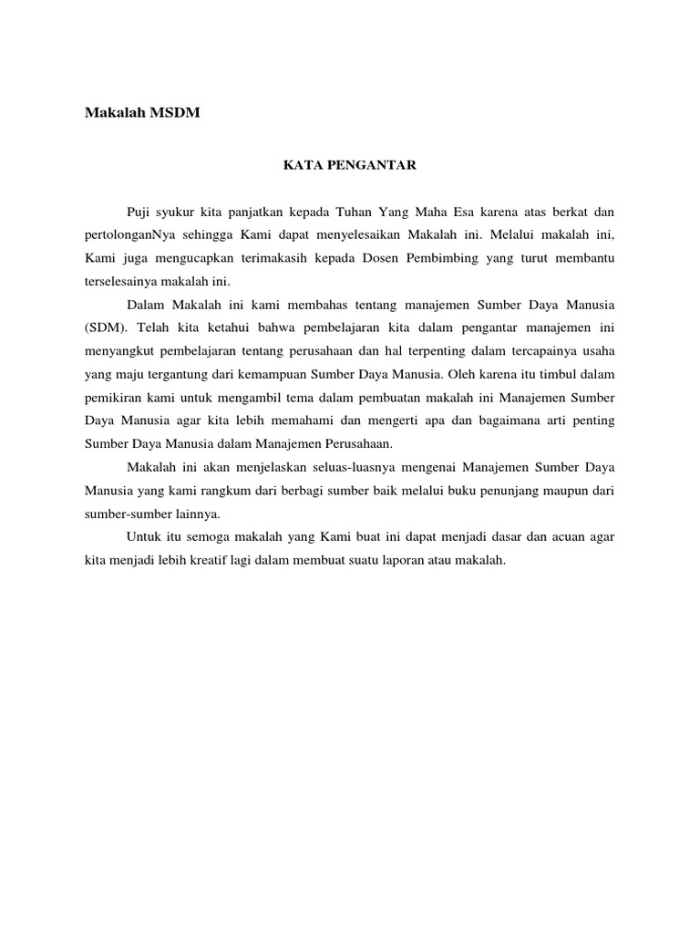 Makalah Msdm Kata Pengantar