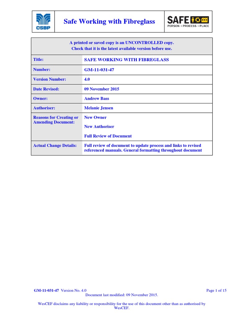 SafeWorkingwithFibreglass.pdf Dangerous Goods Chemistry