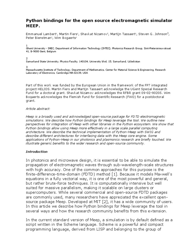 Python Bindings For The Open Source Electromagnetic Simulator Meep ...