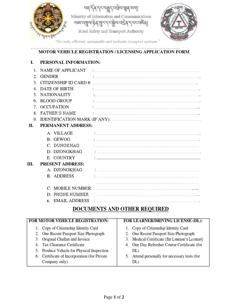 MV Registration & DL LL Form PDF | PDF | Identity Document | Driver's ...