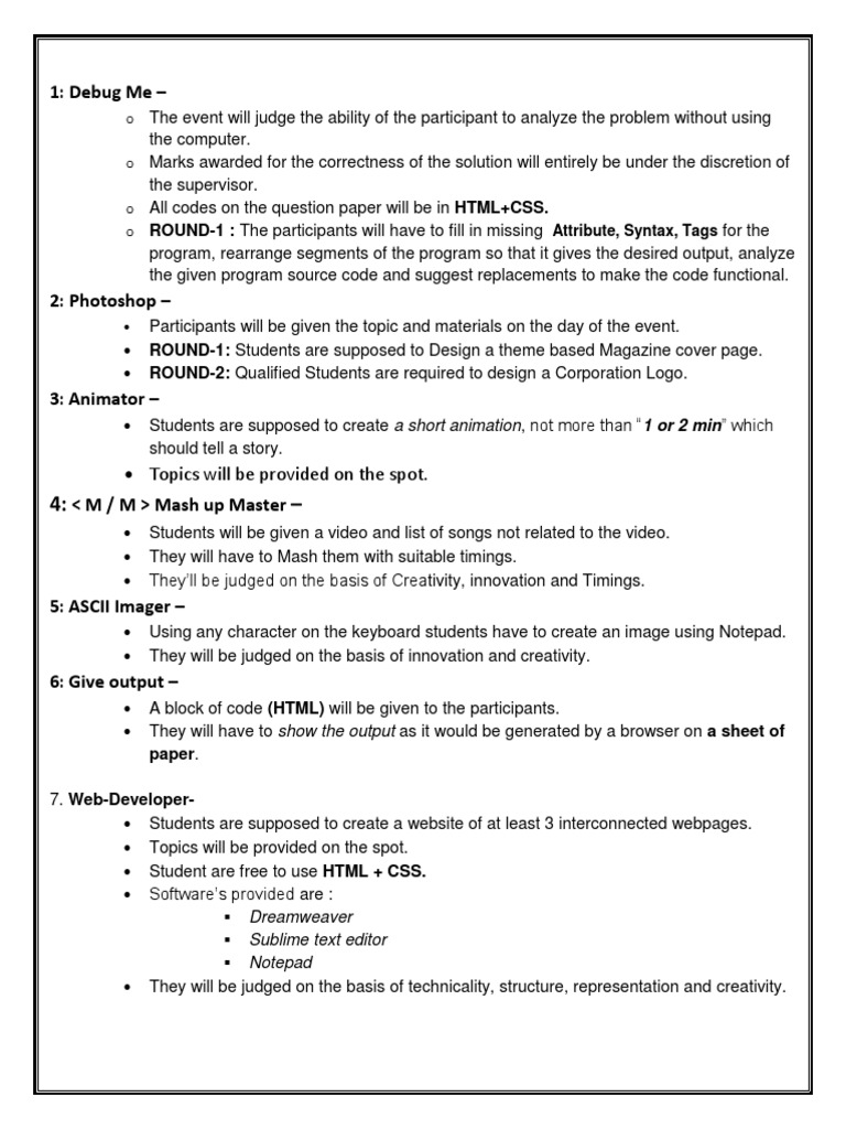 Tech Skills Competition Events Overview | PDF