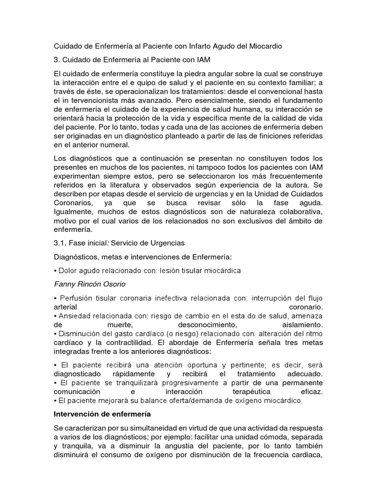 Cuidados de Enfermería en IAM | PDF | Infarto de miocardio | Enfermería