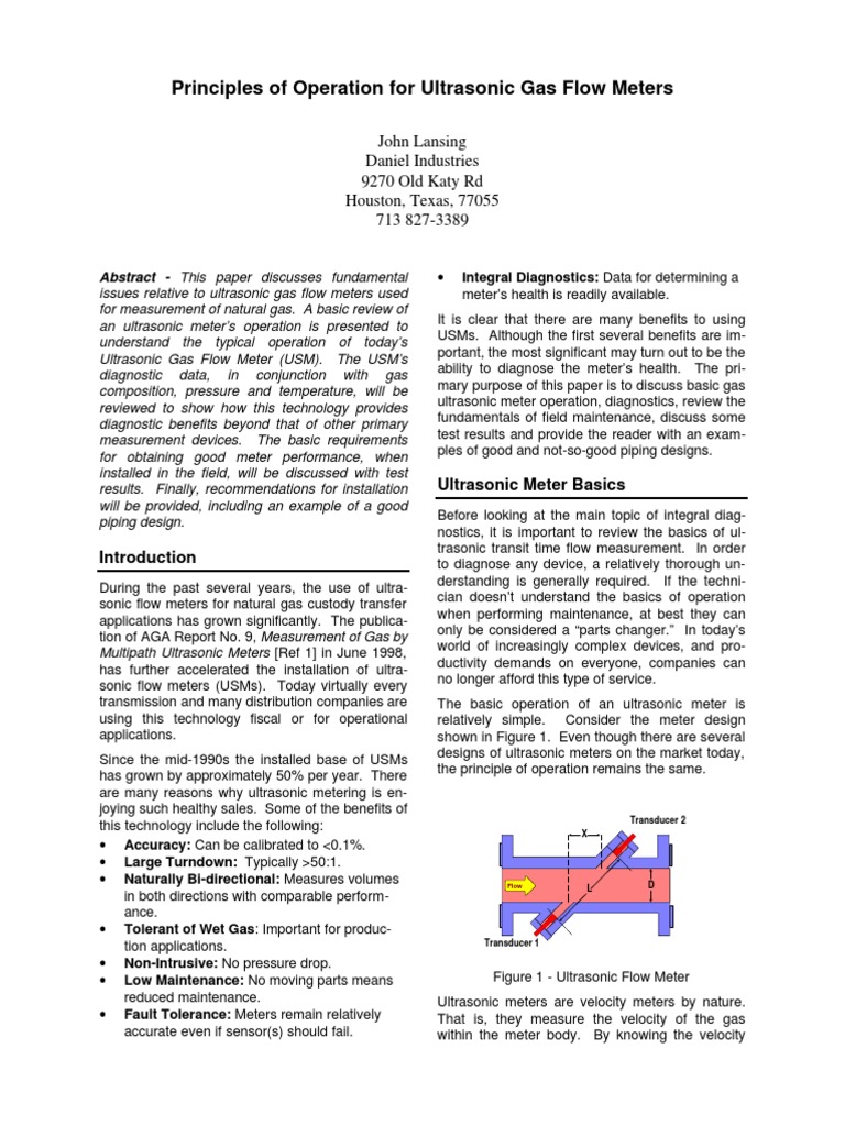 Ultrasonic Gas Flow Meter Operations | PDF | Flow Measurement | Gases