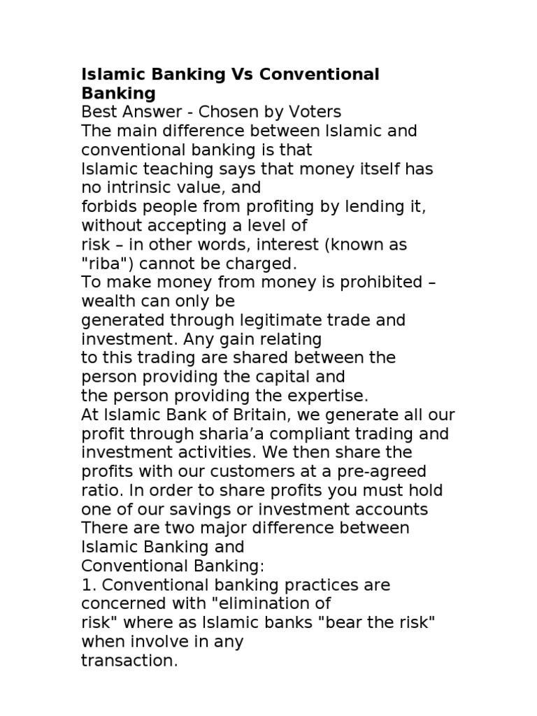 Islamic vs Conventional Banking Explained | PDF | Islamic Banking And ...
