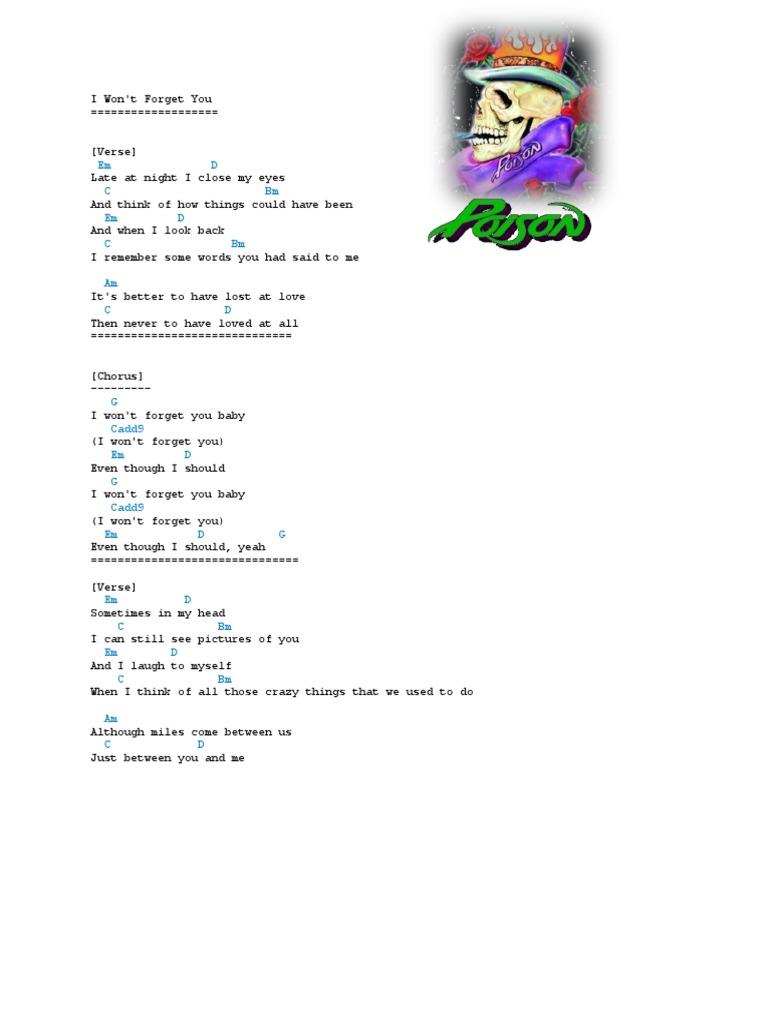 I Won T Forget You Chords Song Structure Guitars