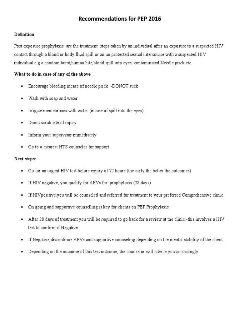 Guidelines for Effective PostExposure Prophylaxis (PEP) to Prevent HIV
