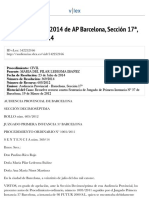 Sentencia Nº 369:2014 de AP Barcelona, Sección 17, 23 de Julio de 2014 - DESFAVORABLE