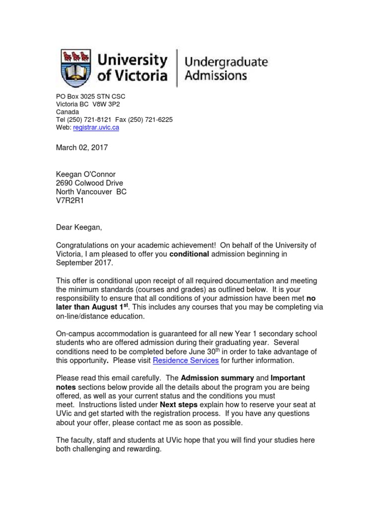 example of application letter to a university