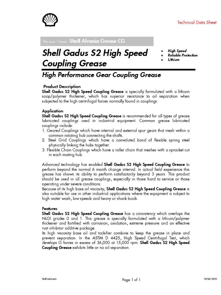 Shell Gadus S2 High Speed Coupling Grease Mechanical Engineering Applied And