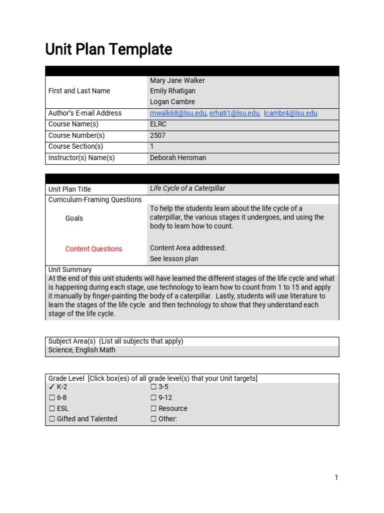 Caterpillar Life Cycle Unit Plan | PDF