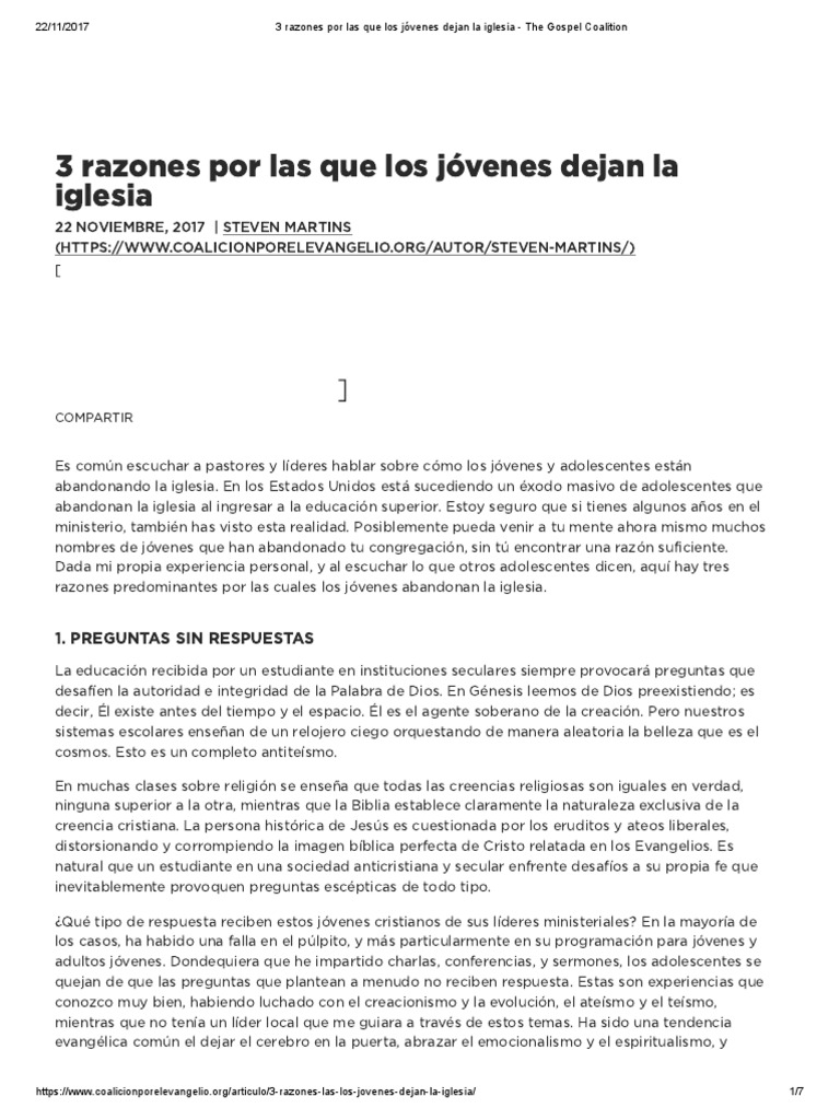 3 Razones Por Las Que Los Jóvenes Dejan La Iglesia - The Gospel ...