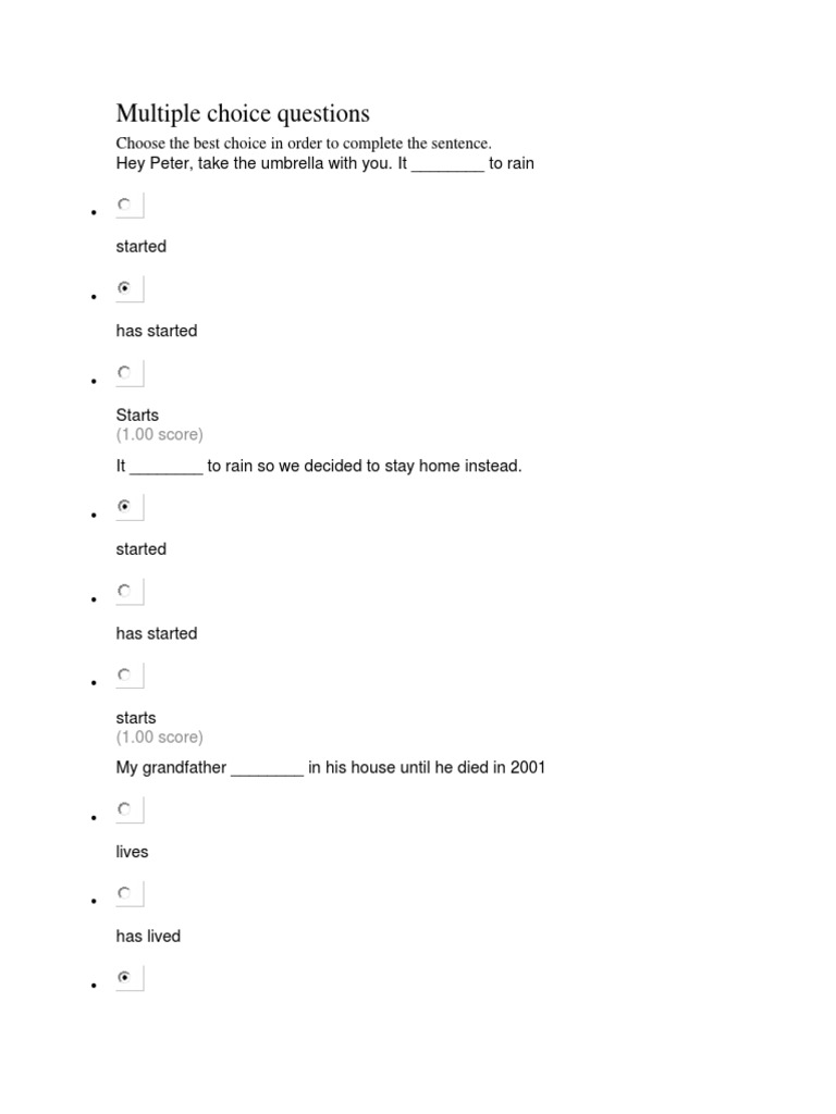 English Grammar Multiple Choice Quiz | PDF