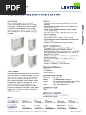 Leviton 42777-Xxx SurfaceMount Back Boxes | PDF | Manufactured