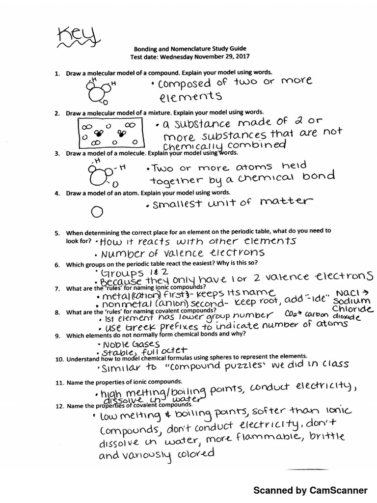 Bonding and Nomenclature Study Guide Key 20171128170546 | PDF
