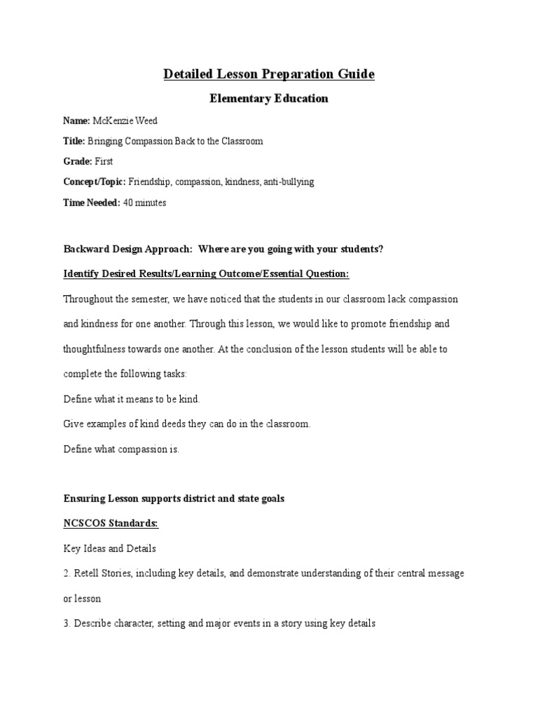 Detailed Lesson Preparation Guide Elementary Education PDF