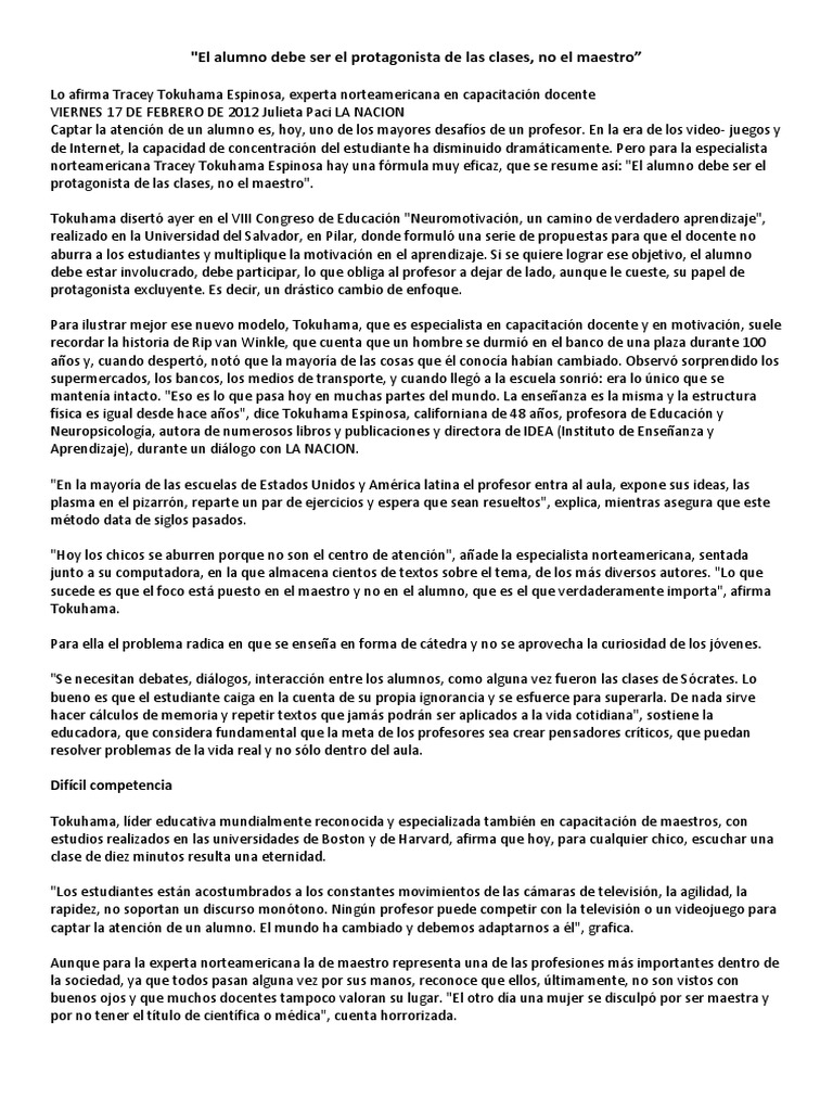 El Alumno: Protagonista del Aula | PDF | Salón de clases | Maestros