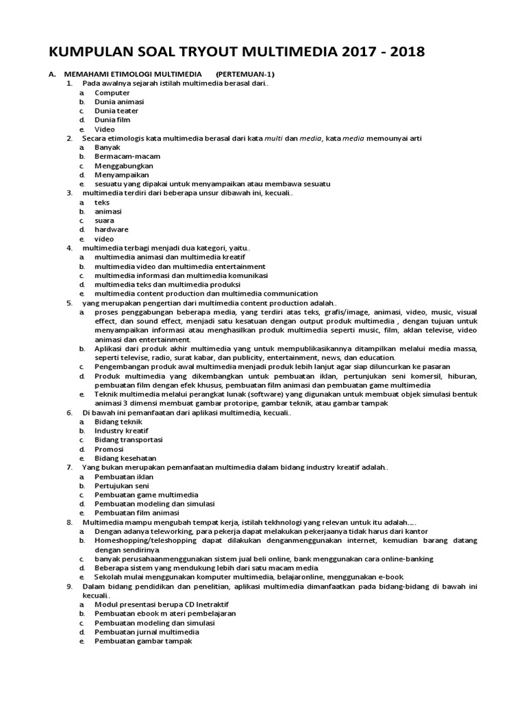 Kumpulan Soal Soal Tryout Multimedia