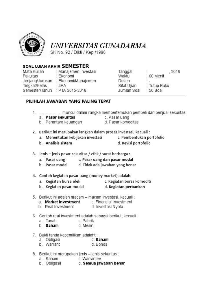 Soal Uts Manajemen Pemasaran Industri - Kunci Soal