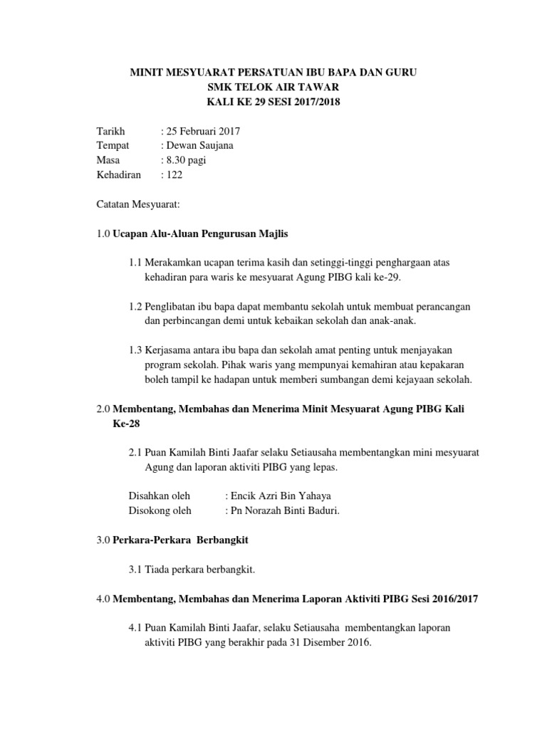Minit Mesyuarat Persatuan Ibu Bapa Dan Guru  PDF