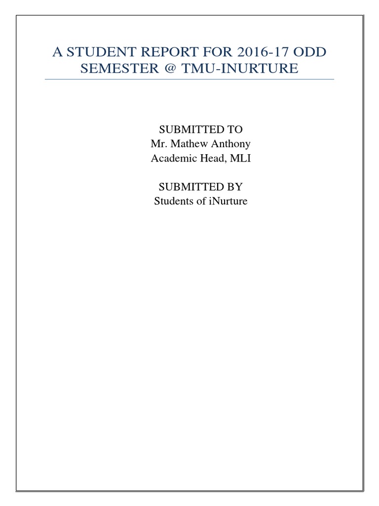 A Student Report For 2016 17 Odd Semester At Tmu Inurture Pdf