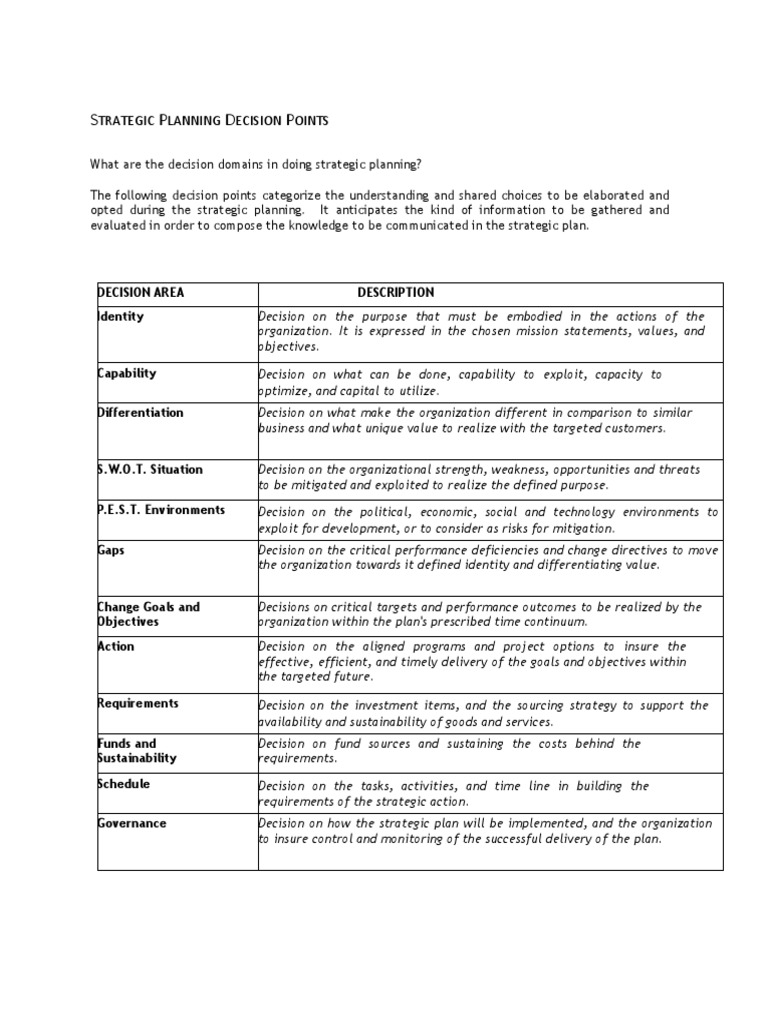 Strategic Planning Decision Points Guide | PDF | Strategic Planning ...