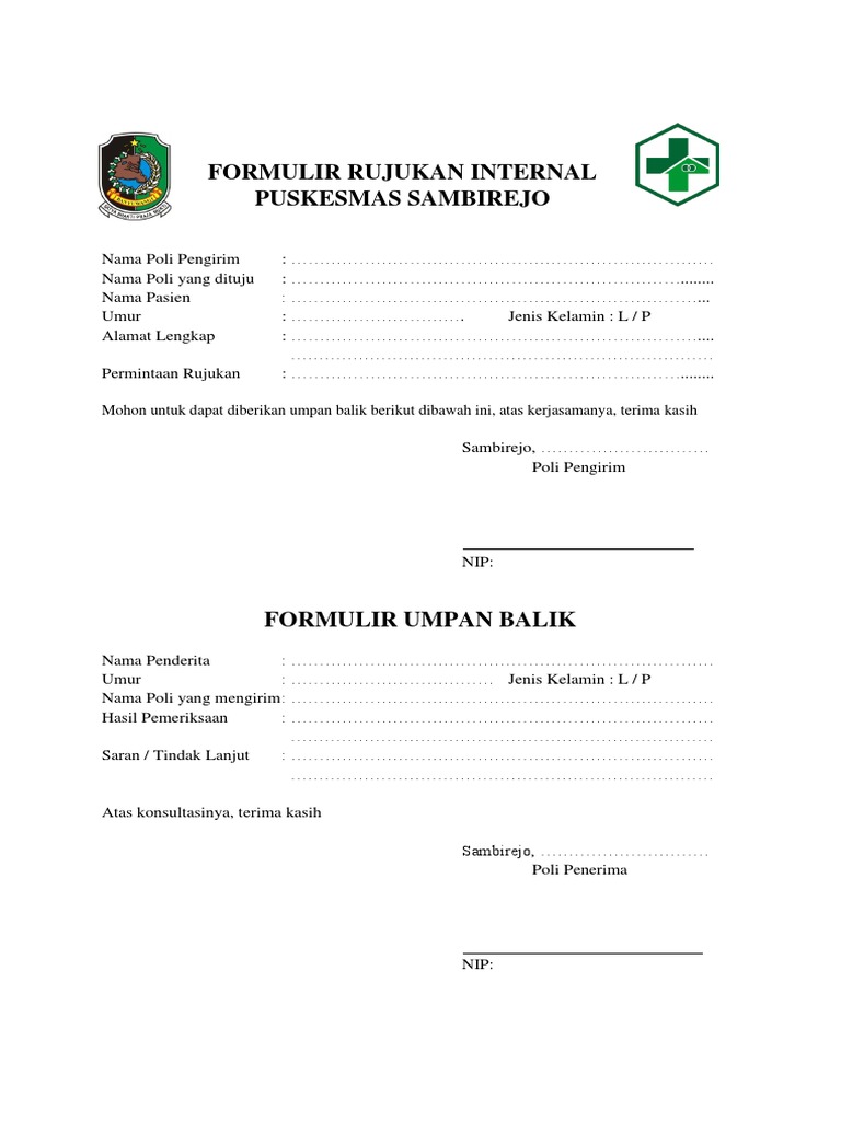 Formulir Rujukan Internal Puskesmas | PDF | Olahraga & Rekreasi