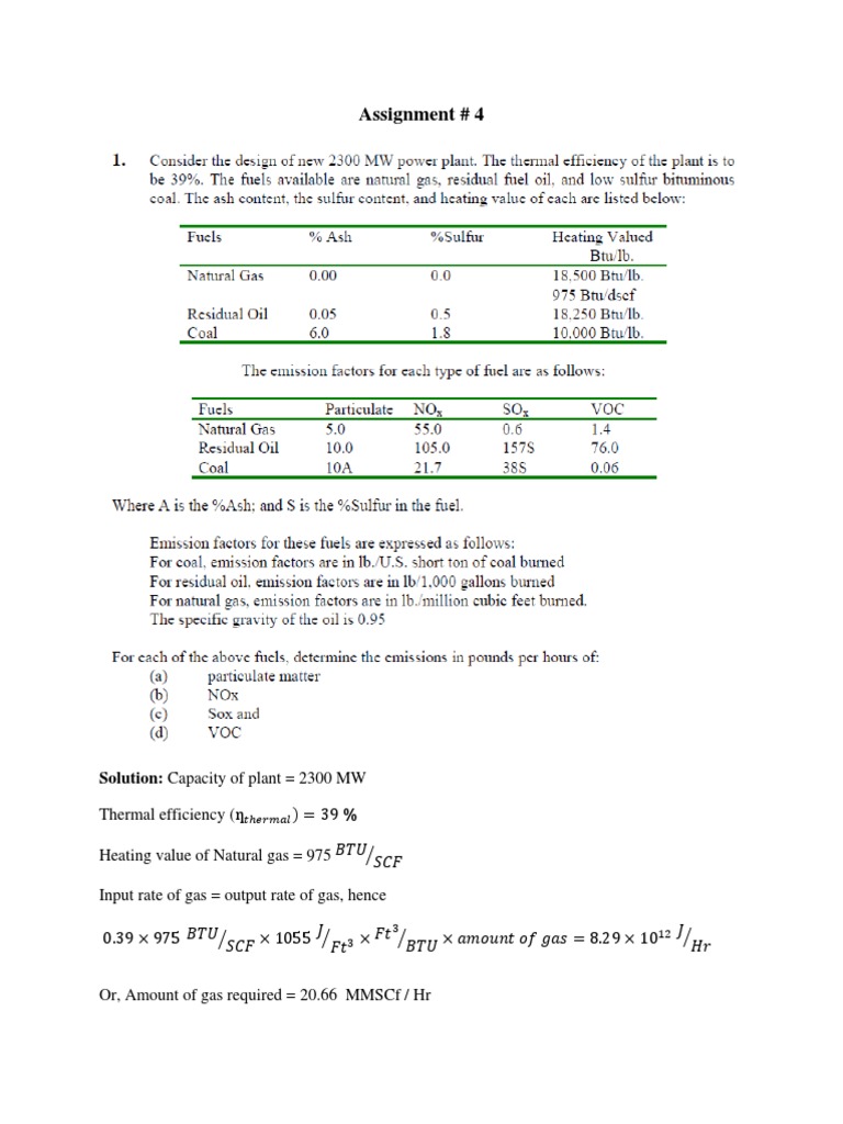 Assignment 4-2013 Soln | PDF | Natural Gas | Coal