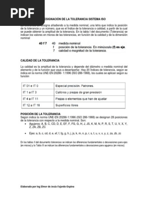 Designacion De La Tolerancia Sistema Iso