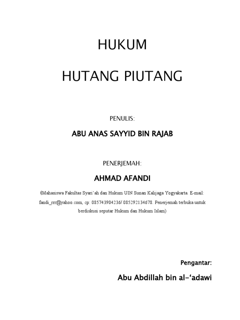 Hukum Hutang Piutang Terlengkap