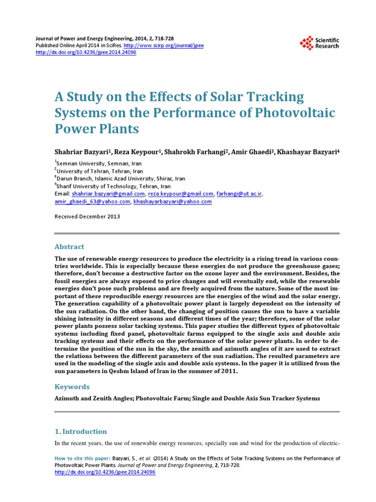 A Study On The Effects of Solar Tracking Systems On The Performance of ...