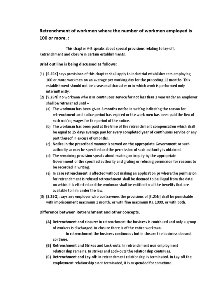 Retrenchment and Closure Regulations Explained | PDF | Employment | Layoff