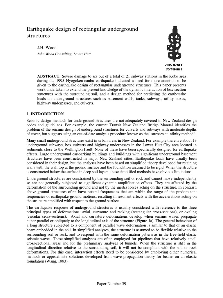 Earthquake Design for Underground Structures | PDF | Stiffness | Young ...