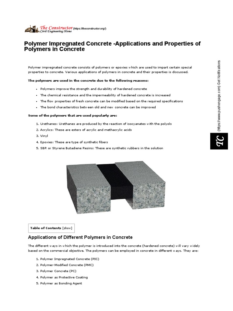 Polymer Impregnated Concrete Uses, Properties of Polymers in Concrete Polymers Epoxy