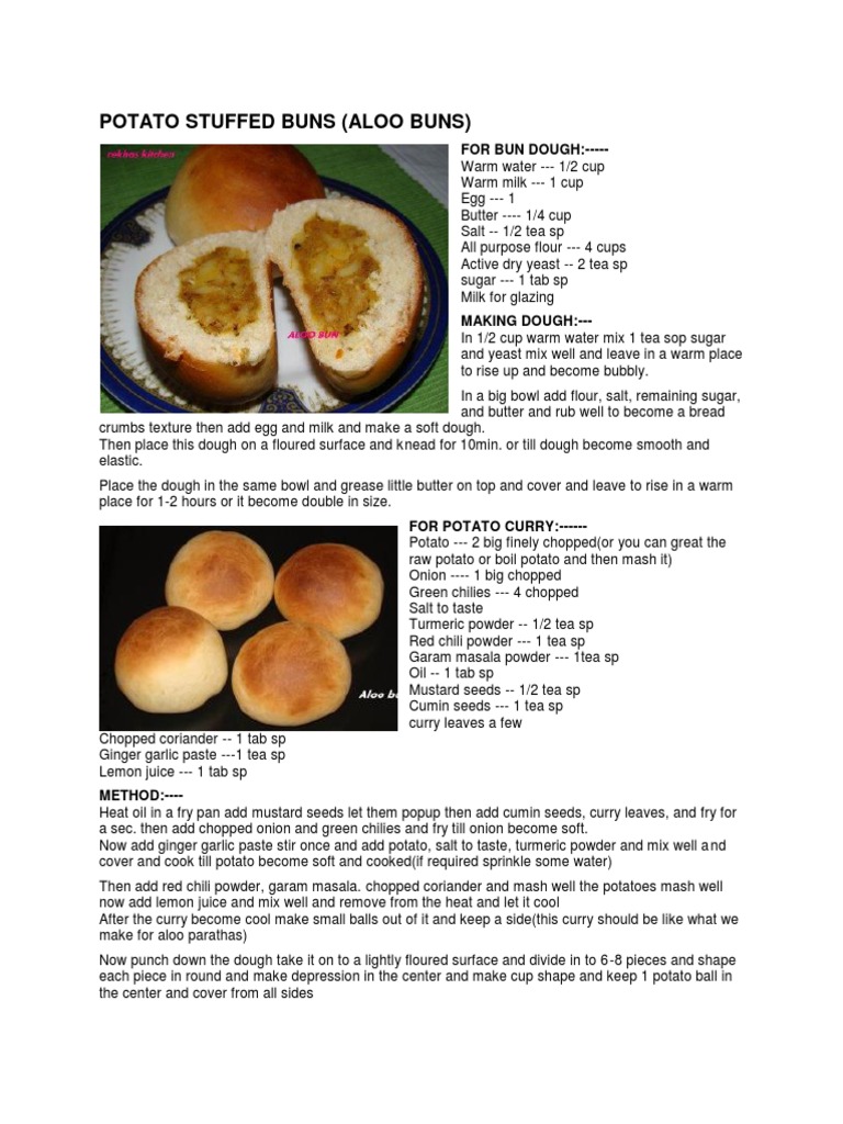 Potato Stuffed Buns (Aloo Buns) For Bun Dough PDF Curry Dough