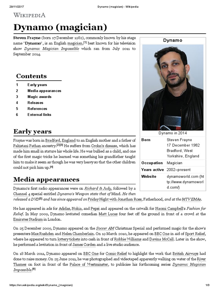 Dynamo Magician Wikipedia Performing Arts Entertainment