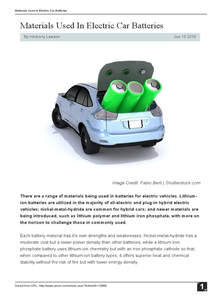 Materials Used in Electric Car Batteries Lithium Ion Battery
