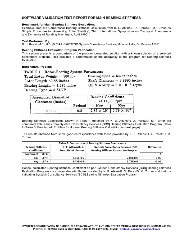 Software Validation Test For Bearing Stiffness | PDF | Bearing ...