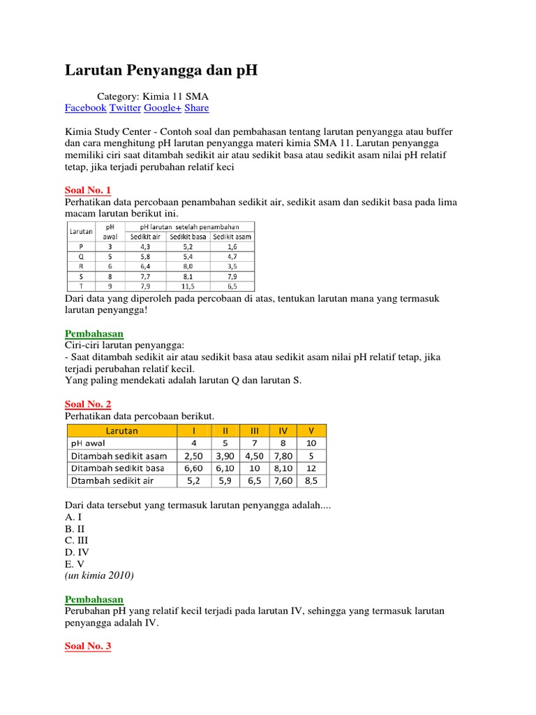 Dari Data Tersebut Yang Termasuk Larutan Penyangga Adalah
