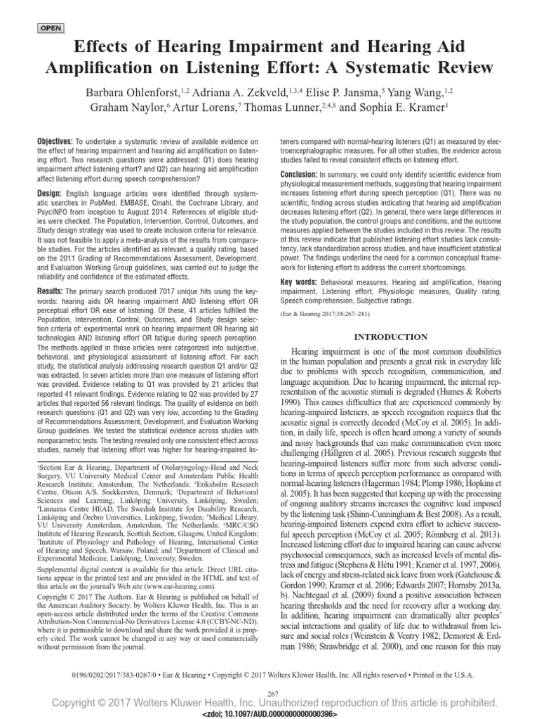 Effects of Hearing Impairment and Hearing Aid.1 | PDF | Evidence Based ...