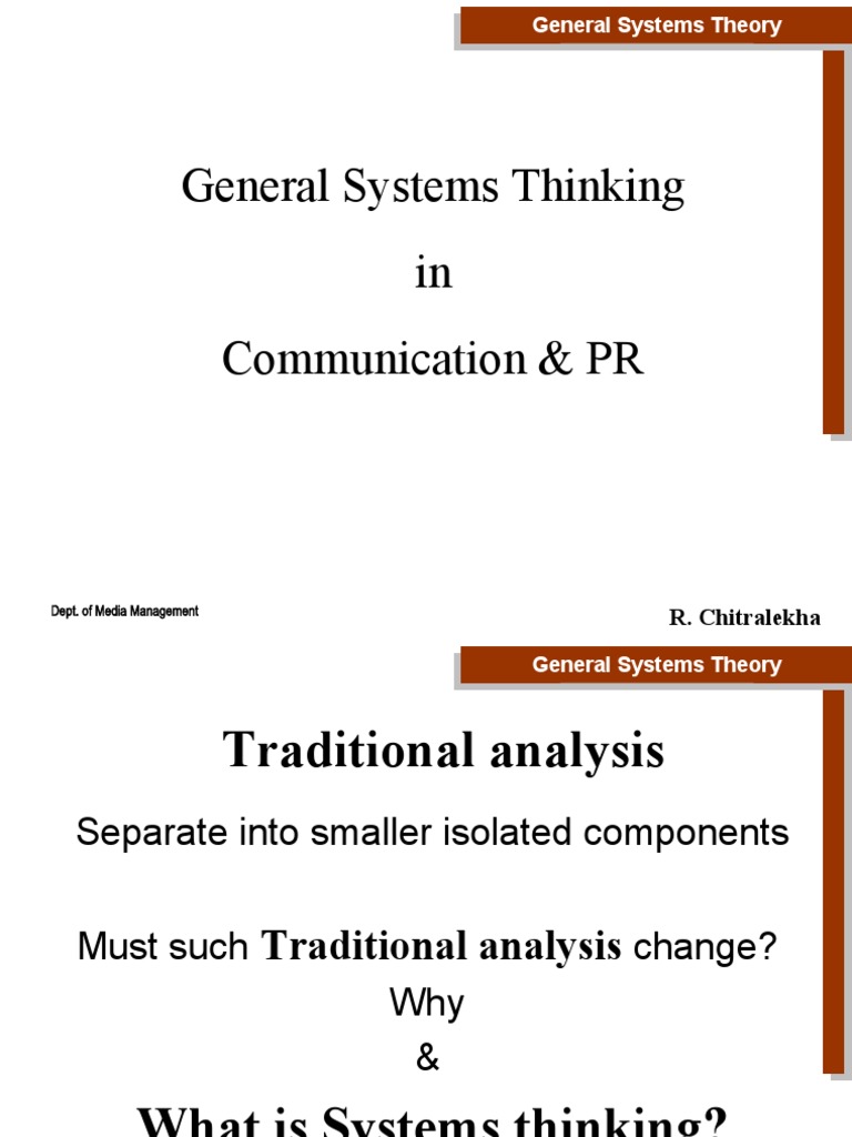 General Systems Thinking in Communication & PR R. Chitralekha PDF