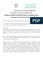 Relatório Do Cebrapaz e Contributo Oo Presidente Antônio Barreto - Comitê Executivo Do Conselho Mundial Da Paz 2017