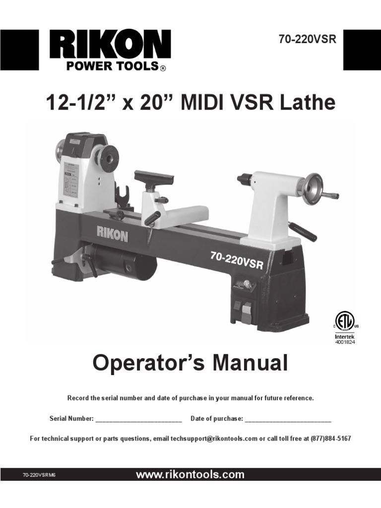 Rikon Lathe Manual 70220VSR PDF Ac Power Plugs And Sockets Belt