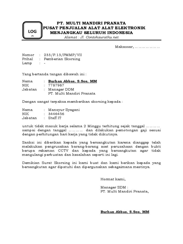 7 Contoh Surat Skorsing Perusahaan Kepada Karyawan Terbaru 